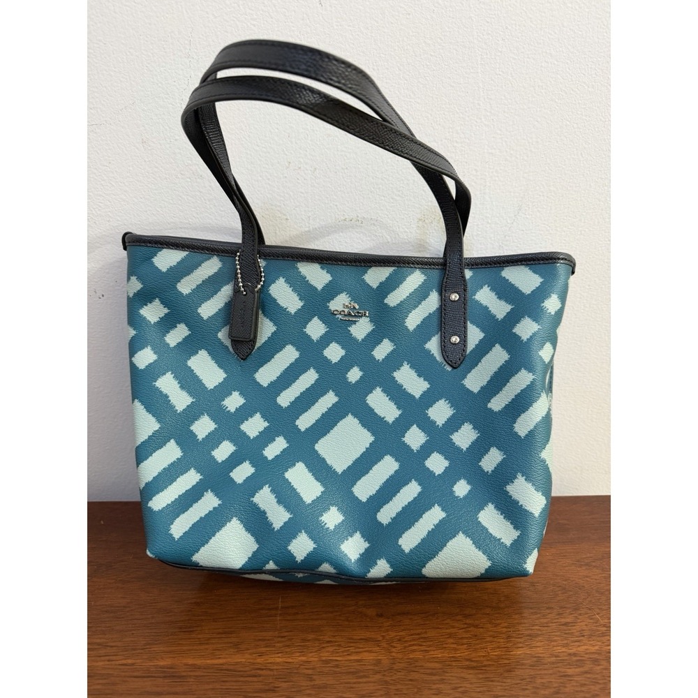 Coach‎ Blue Wild Plaid Mini City Zip Tote Handbag F22246 $250